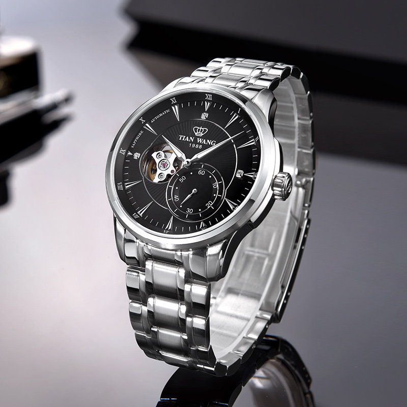 轮时代自动男士镂空防水时尚天王表 天王天唯雅国产腕表