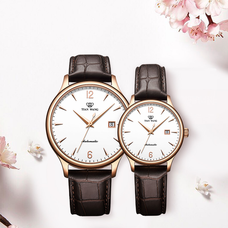 正品防水自动机械皮带休闲天王表 天王天唯雅国产腕表