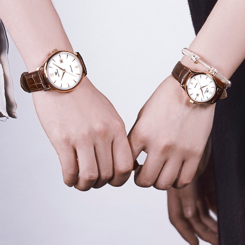 正品防水自动机械皮带休闲天王表 天王天唯雅国产腕表