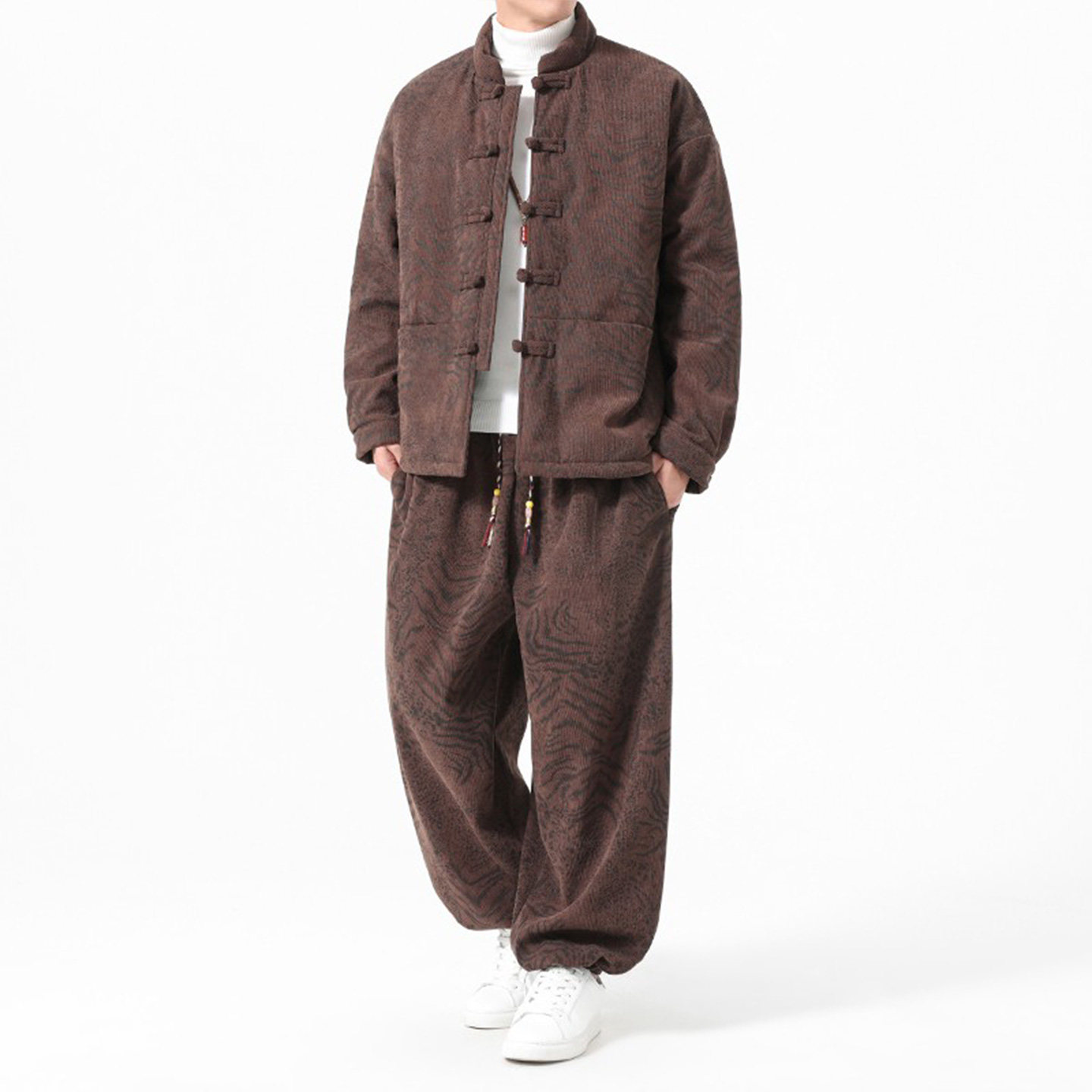 中国风冬季暗纹提花套装男新中式大码立领保暖两件套复古盘扣棉服,淘宝优惠券,粉丝福利购,淘宝优惠卷