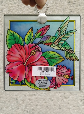 清仓！蜂鸟与大丽花AMIA彩绘玻璃外贸尾货挂饰家居摆件艺术收藏