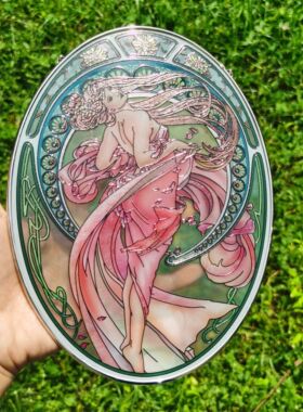 绝美！穆夏Mucha舞蹈美人彩绘玻璃挂画外贸原单中古艺术收藏送礼