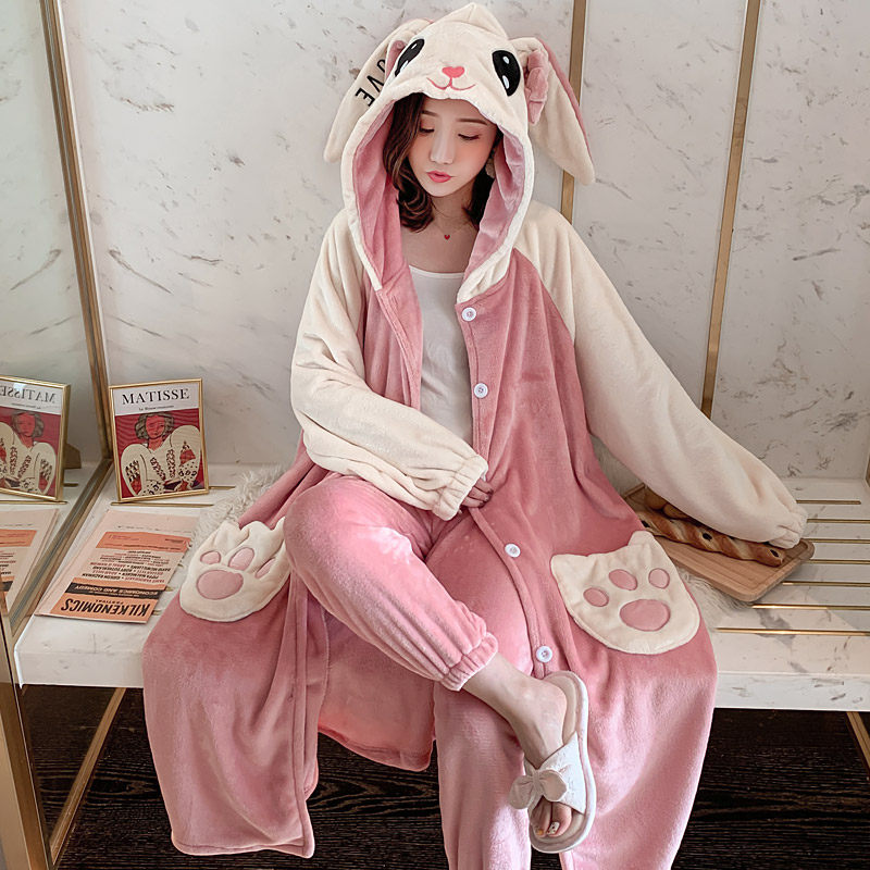 冬季珊瑚绒加绒可爱冬天长款睡袍 俏华琪内衣睡袍/浴袍