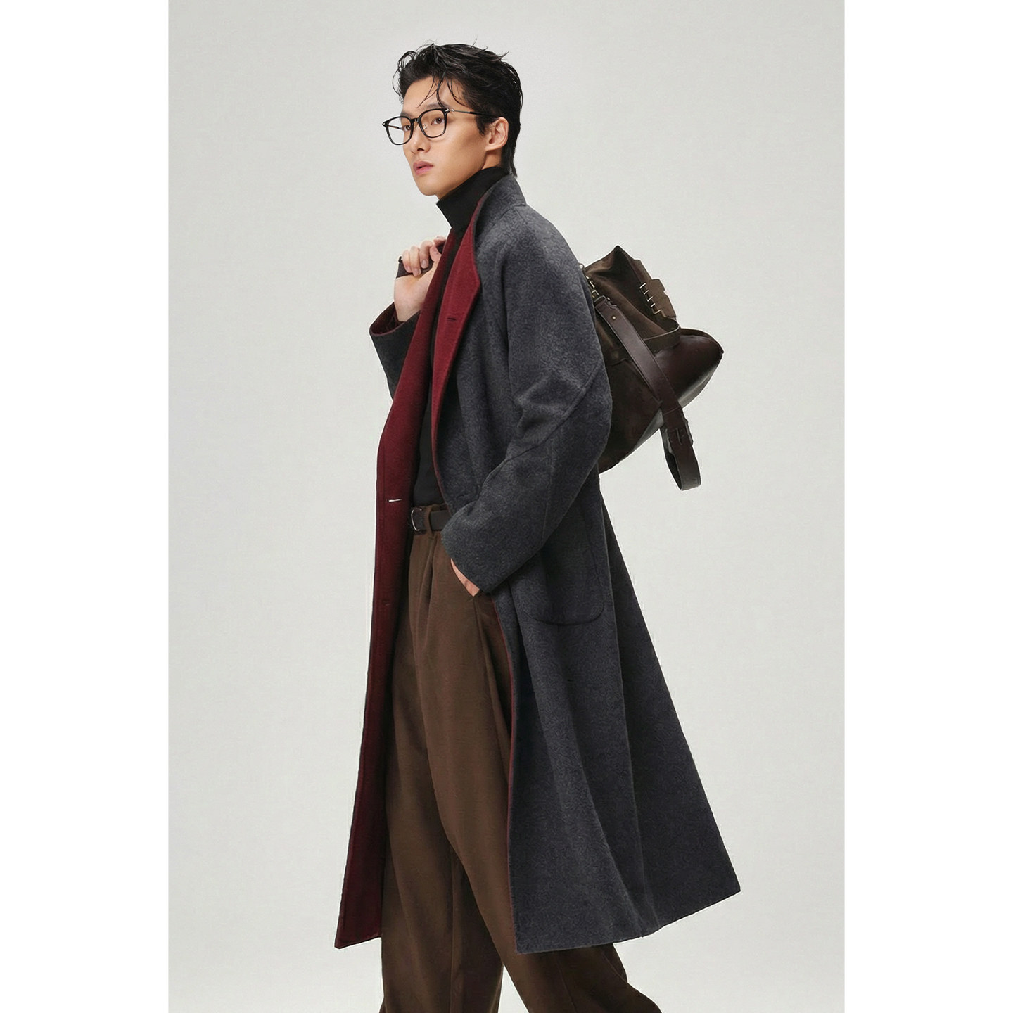 【储格】双色双面羊毛呢子大衣男中长款过膝外套两面穿加厚风衣,淘宝优惠券,粉丝福利购,淘宝优惠卷