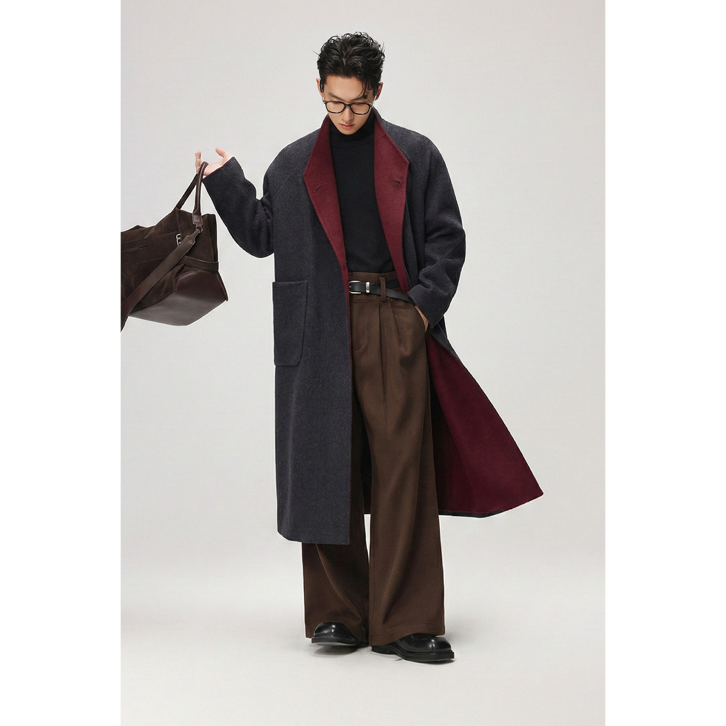 【储格】双色双面羊毛呢子大衣男中长款过膝外套两面穿加厚风衣,淘宝优惠券,粉丝福利购,淘宝优惠卷