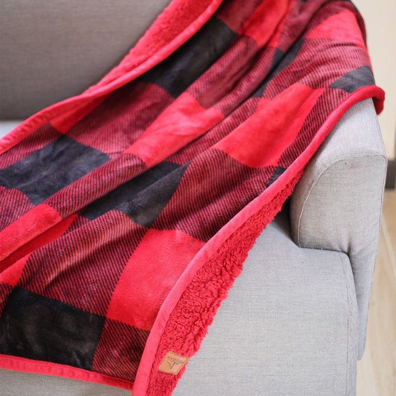 超厚款!圣诞红格子双层羊羔绒小毯子盖腿单人冬季学生自习小毛毯