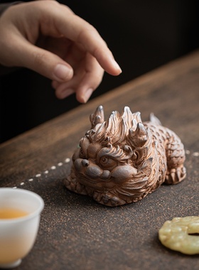 空中宝阁老岩泥麒麟摆件中式茶桌茶宠功夫茶具配件可养茶玩家居