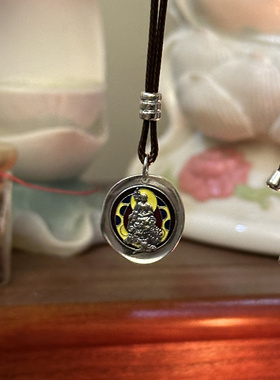 叶优里足银999地藏菩萨滴胶珐琅足银守护复古磨砂项链男女