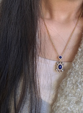 叶优里东方美学设计感青金石白水晶项链吊坠精神舒缓增加灵气