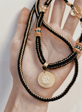 叶优里独家藏式扎基拉姆金刚杵黑金手工编织项链大号吊坠纯银S925