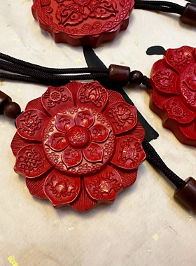 叶优里天然朱砂收藏级金刚杵六字箴言帝王砂原矿八宝莲花牌项链