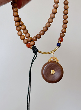 叶优里原创印度老山檀香中式复古平安扣项链吊坠复古文玩