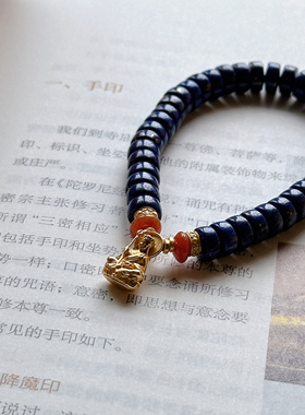 叶优里青金石药片珠地藏菩萨天然阿富汗青金石老型珠多宝单圈手链