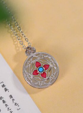S925银镀18K金镶和田玉白玉蛋面女宫廷复古吊坠汉服配饰玉坠项链