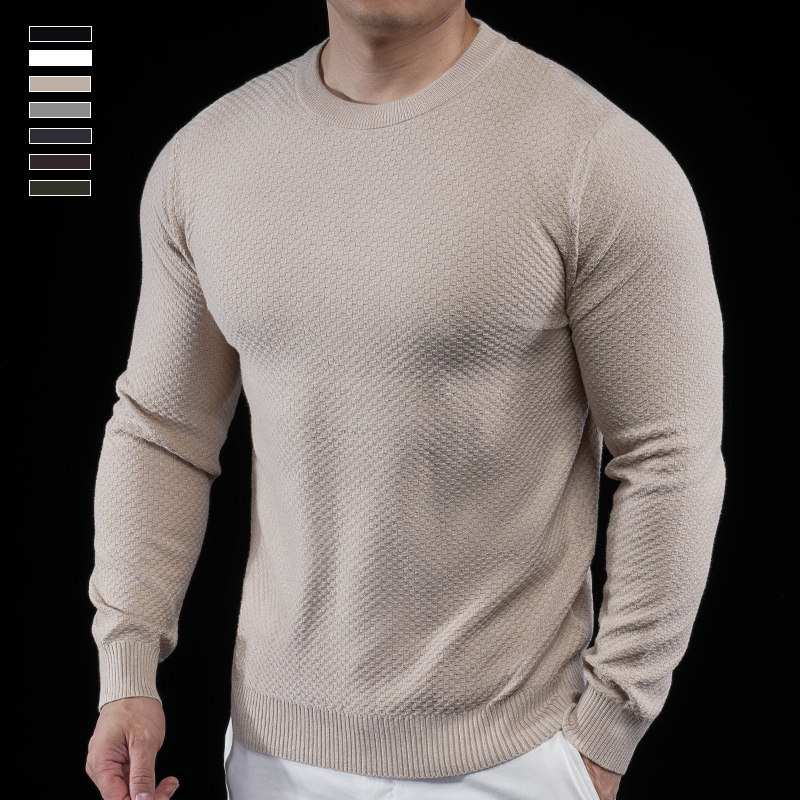 霸道肌肉 华夫格圆领长袖毛衣男针织衫简约男装时尚休闲内搭保暖,淘宝优惠券,粉丝福利购,淘宝优惠卷