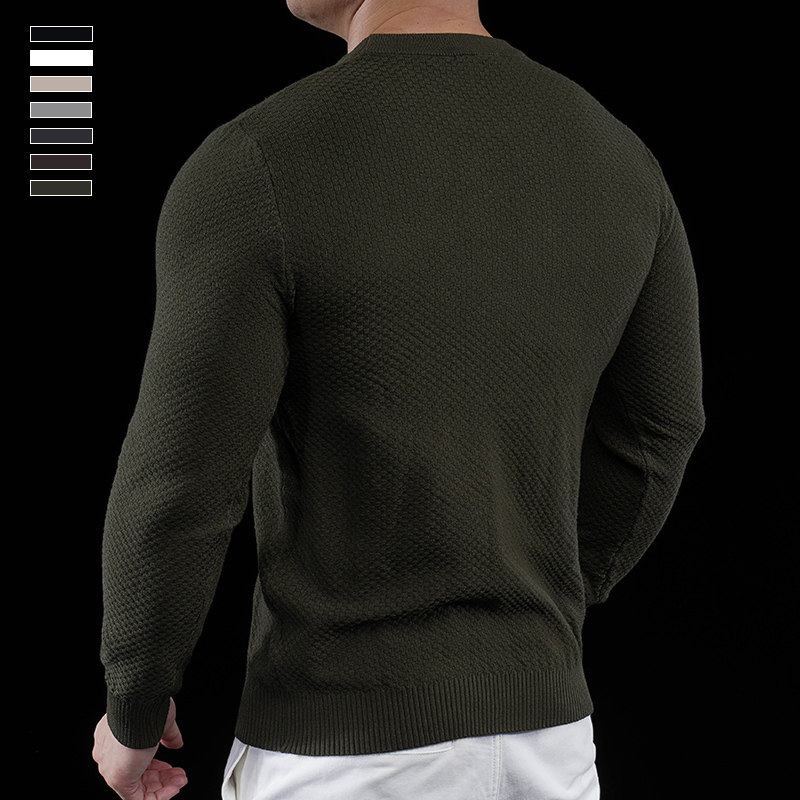霸道肌肉 华夫格圆领长袖毛衣男针织衫简约男装时尚休闲内搭保暖,淘宝优惠券,粉丝福利购,淘宝优惠卷