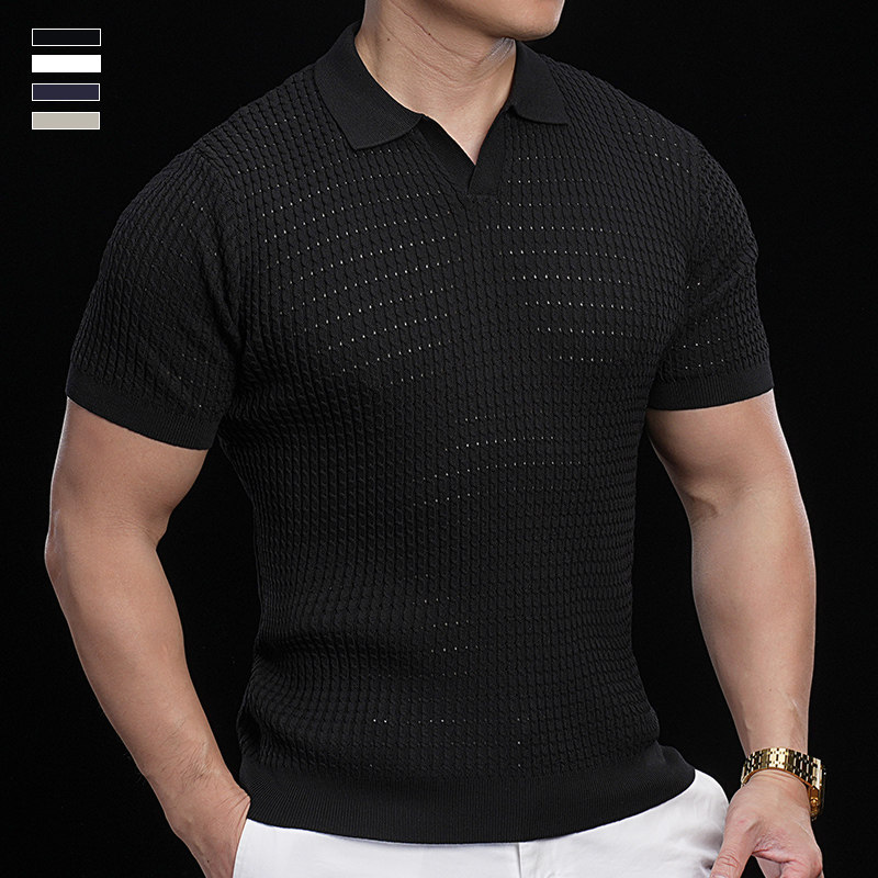 霸道肌肉 轻熟镂空针织POLO衫男短袖翻领修身冰丝T恤夏季运动上衣,淘宝优惠券,粉丝福利购,淘宝优惠卷