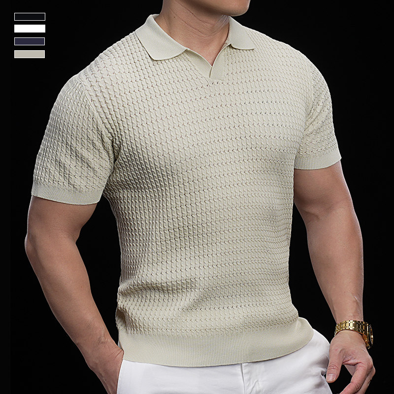 霸道肌肉 轻熟镂空针织POLO衫男短袖翻领修身冰丝T恤夏季运动上衣,淘宝优惠券,粉丝福利购,淘宝优惠卷