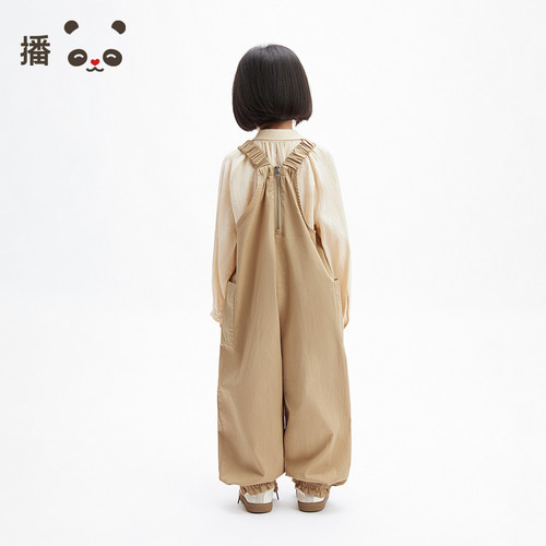 播broadcute童装儿童裤子女童花苞背带裤薄直筒宽松纯棉长裤春夏 - 图2