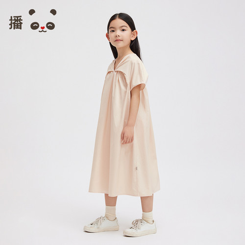 播broadcute童装连衣裙2024夏季新款女童简约休闲A字裙KGR2L970 - 图1