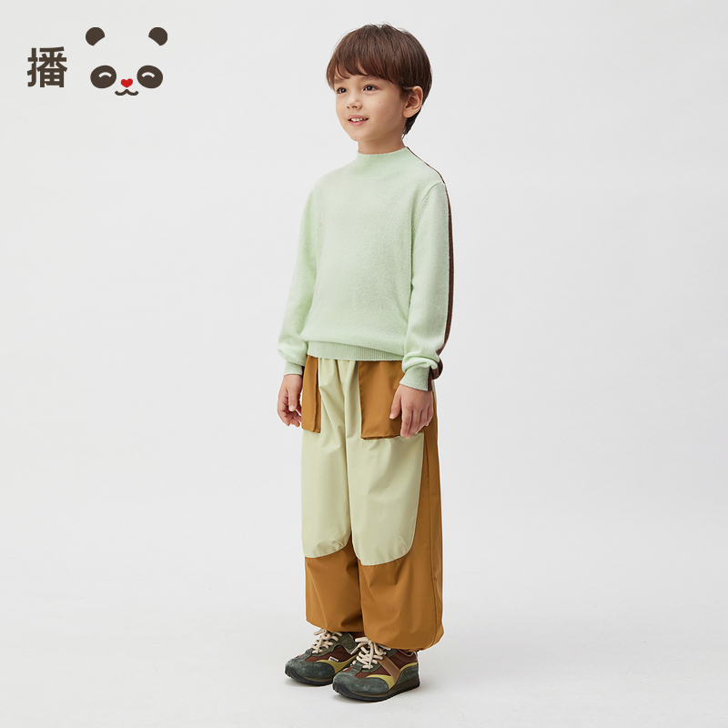 播broadcute童装2024冬新款男女童针织衫撞色套头毛衣KER4SD0289 - 图1