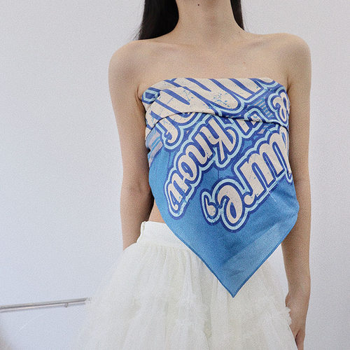蓝色小方巾丝巾女抹胸70x70男士美式复古嘻哈摩托车头巾面巾围巾 - 图1