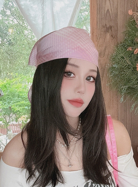 美式休闲粉色格子头巾方巾