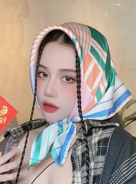 条纹方巾丝巾女抹胸腰带y2k头巾