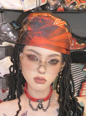 暗黑恶女风头巾小方巾抹胸丝巾