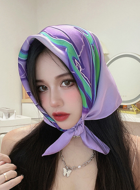 小众紫色方巾丝巾女性感抹胸腰带