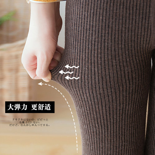 女童加绒加厚打底裤儿童连裤袜冬款装细条中大童羊绒竖条保暖踩脚 - 图0