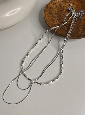 全店清仓｜双层仿珍珠项链金属链条多层叠戴锁骨链新｜项链手链组