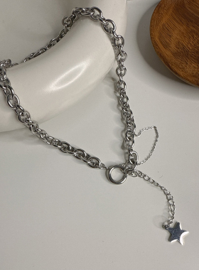 星星爱心圆圈几何玫瑰红爱心项链