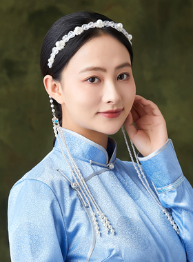 民族风发卡发箍甜美流苏蒙古族头饰串珠成人儿童舞蹈演出手工发饰