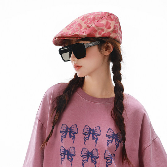 Leng Auntie Mid-Da Children's Retro Pure Cotton Sweet Cool Leopard Print Beret Niche Design Fashion Front-Edit Hat Parent-Child Model