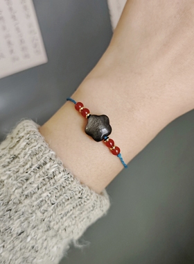 「星空海洋」幸运手绳复古黑银曜石星星简约百搭细手链情侣学生女