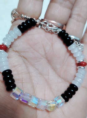 6mm琉璃黑白算盘珠晶晶方糖串珠纯手工手链经典款黑色系中性