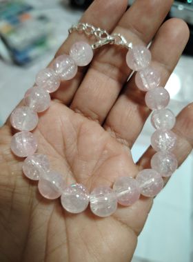 10mm桃花粉爆花纯手工单圈手链女手串饰品学生闺蜜生日礼物