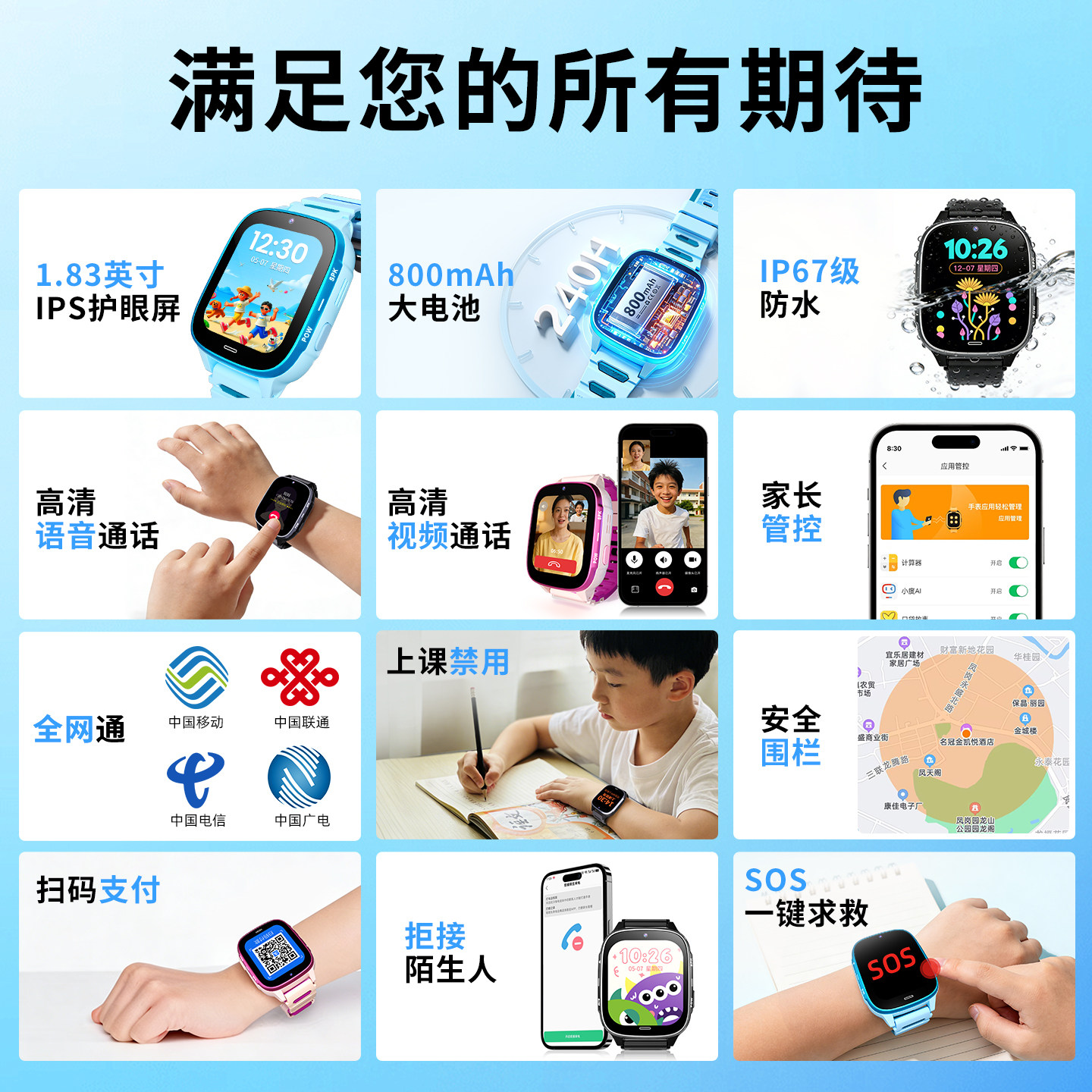 新款小霸王儿童电话手表只能接打电话初中生专用防水高中定位4G全网通视频通话小学生男生女孩小孩青少年插卡