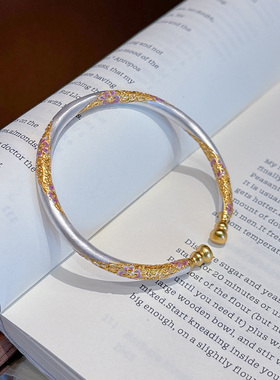 足银9999描金景泰蓝葫芦开口手镯