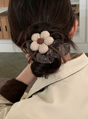 深奶茶咖~韩系波点花朵蝴蝶结发圈低马尾小肠圈头花发绳发饰女