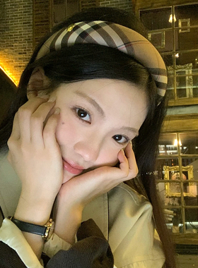 经典卡其格纹发箍复古英伦风头箍高级感压发发卡高颅顶海绵发饰品