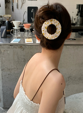 韩系格纹碎花扁平大饼抓夹女安全不硌头发抓后脑勺盘发夹鲨鱼夹子