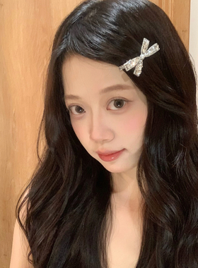 闪闪水钻蝴蝶结珍珠发夹女法式高级感侧边前额碎发夹刘海夹发饰品
