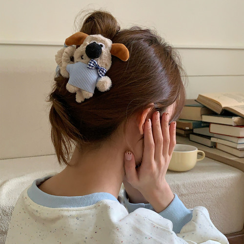 love puppy！小狗玩偶抓夹可爱少女心蝴蝶结AB面发抓鲨鱼夹发饰品 - 图3