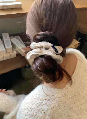 韩系奶油色针织毛线小肠圈发绳女基础百搭扎发皮筋头绳低马尾发圈