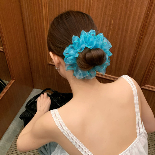 洋气绣球！网纱花丛发圈女氛围感头花春夏度假风发饰丸子头发绳新 - 图1
