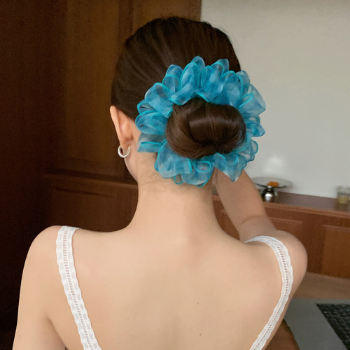 洋气绣球！网纱花丛发圈女氛围感头花春夏度假风发饰丸子头发绳新 - 图2
