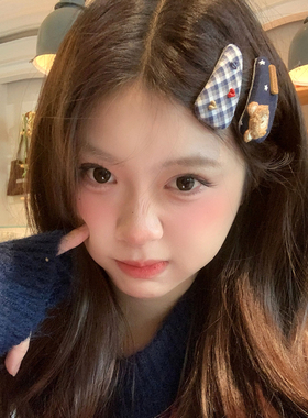 2个装 饼干小熊发夹可爱格纹星星刘海夹发卡边夹韩系少女BB夹发饰