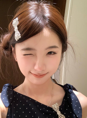 法式小香风水钻发夹镂空金属蝴蝶结发卡侧边夹高级感碎发夹子发饰